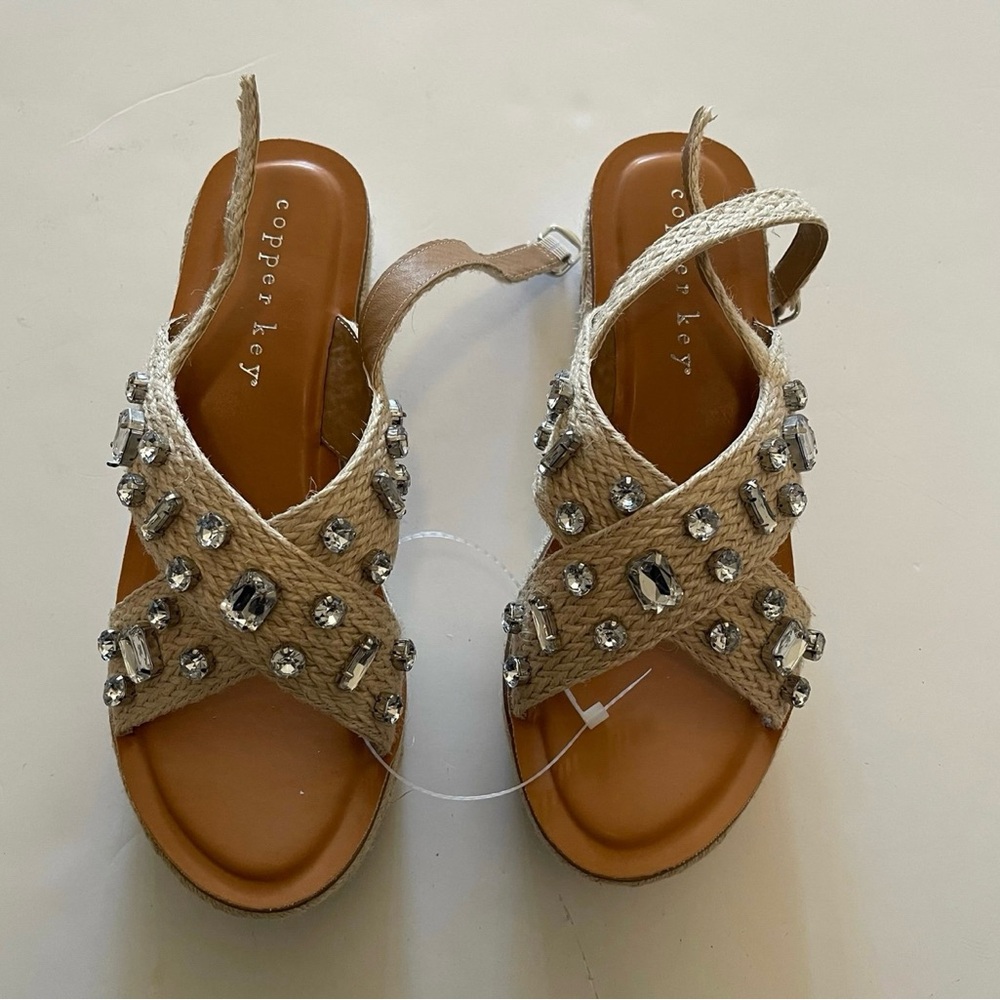 Copper Key Firefly Jute Jeweled Platform Woven Wedge Espadrille Sandals - Picture 2 of 4